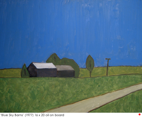 Artist: Barker Fairley Painting: Blue Sky Barns, 1977