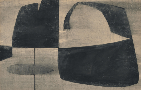 Artist: Ray Mead Ink Painting: Floating Forms, 1952