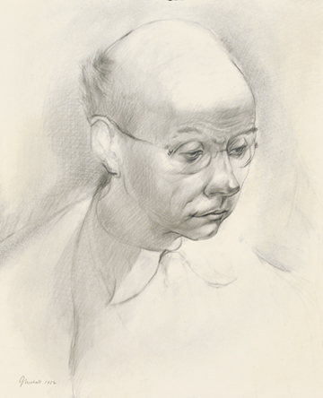 Artist: Jack Nichols Graphite Drawing: Man with Spectacles (David Milne) 1952