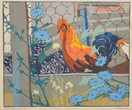 Artist: Mary Wrinch Linocut Print: Chantecler, 1937