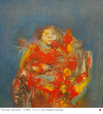 Artist: Jack Nichols Mixed Media Drawing:  Flower Vendor, 1989