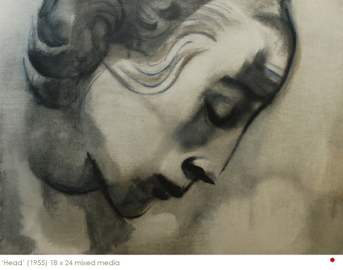 Artist: Jack Nichols Mixed Media Drawing: Head, 1955