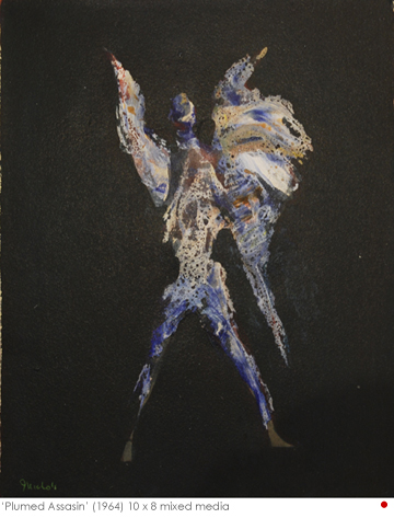 Artist: Jack Nichols Mixed Media Drawing: Plumed Assassin, 1964