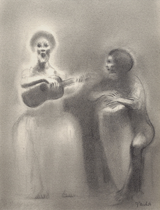 Artist: Jack Nichols Drawing: Singer and Drummer (1980-81)