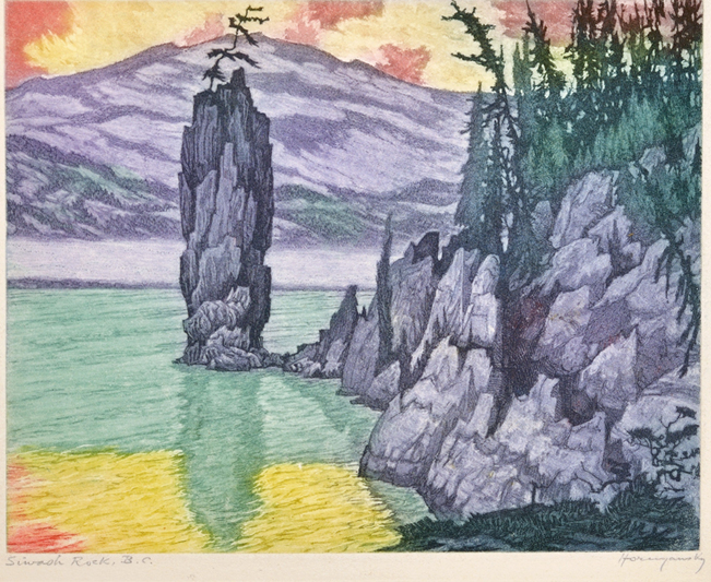 Artist: Nicholas Hornyansky Aquatint: Siwash Rock, B.C.