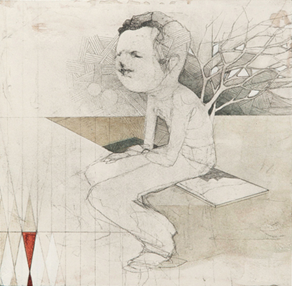 Artist: Ryan Price Mixed media drawing: bench mark (just a witness)