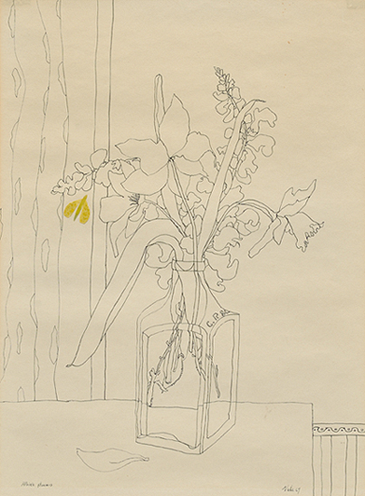 Artist: Florence Vale Ink Drawing & Collage: Albie's Flowers