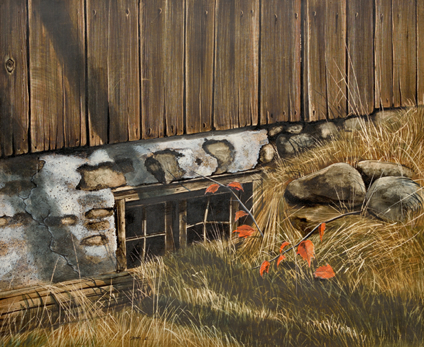 Artist: Ken Danby Painting: Barn Window and Red Leaves, 1965